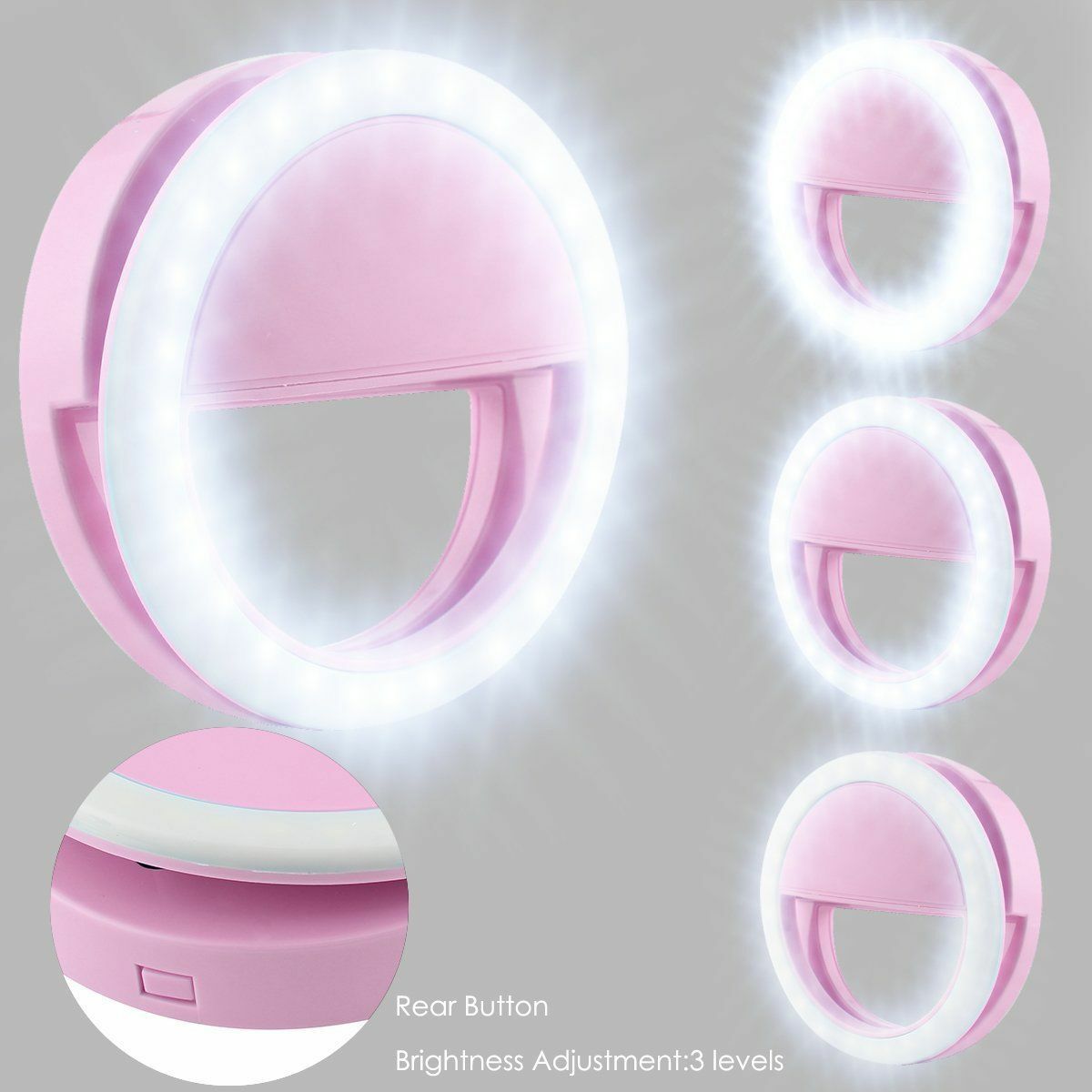 3 Modes Led Selfie Ring Licht Mobiele Telefoon Clip Lens Lamp Verlichting Make-Up Verlichting Voor Telefoons Camera Clip-op Night Lights: pink