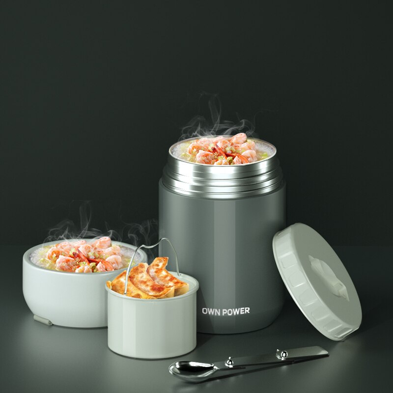 OWNPOWER termos na żywność, 1000ml/1200ml 316 pojemnik ze stali nierdzewnej biznes przenośny piknik, izolowane pudełko na obiad, makaron producent: szary / 1000 ml