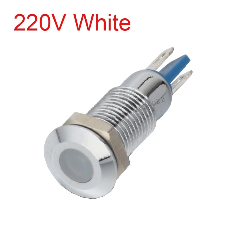 8mm indicator light LED signal lamp metal 12V 24V 220V red yellow green white 2 pin colorful S8-D light: White 220v