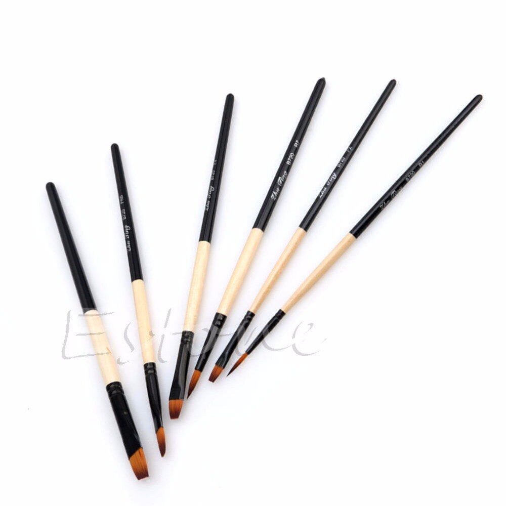 6 st/set platt nylon hårpensel gouache akryl oljemålning konsthantverk