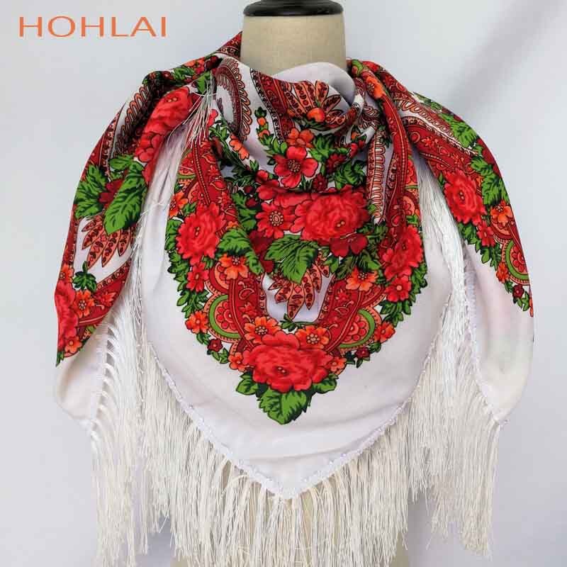 Vrouwen hart bedrukte kwast sjaals, russische grote maten bandana, warme poncho, stola sjaal: Wit