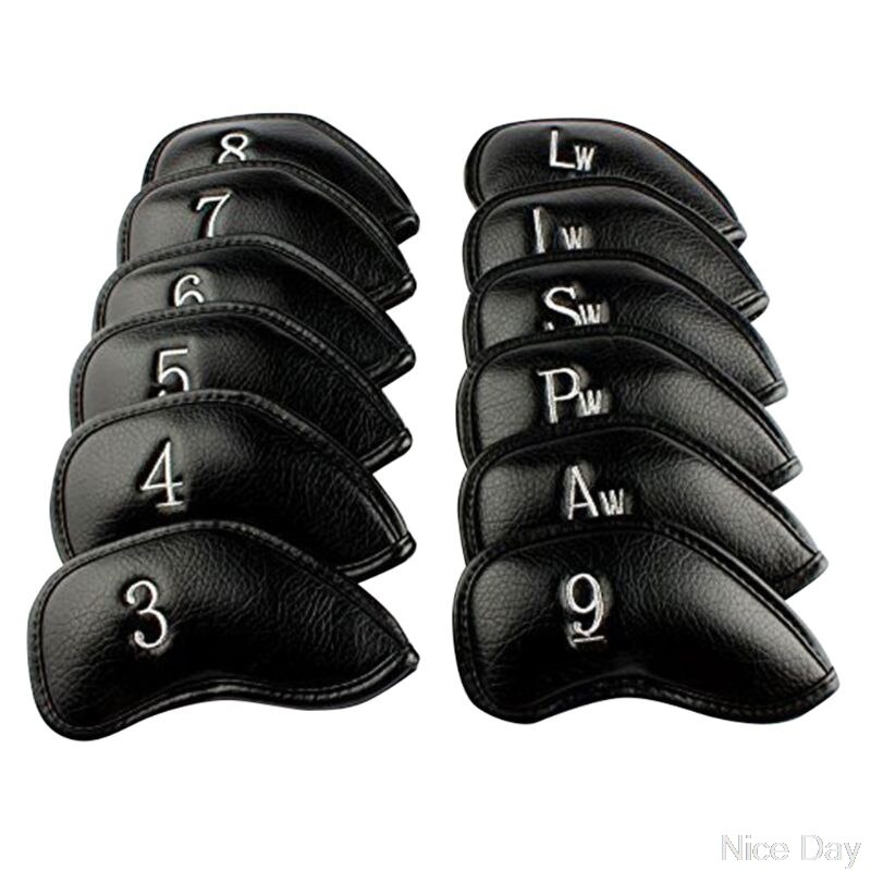 10 unids/set portátil deporte funda de neopreno de cabeza para Club de Golf de hierro cubierta protectora de cabeza: 12Pcs Black PU