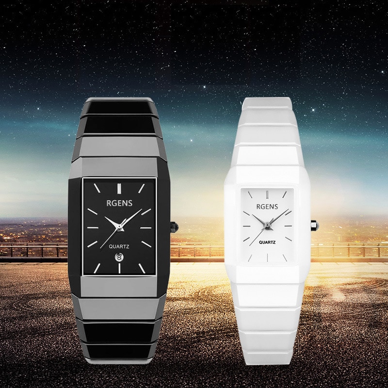 Geschäft herren frauen uhren 100% Keramik schwarz weiß quarz frau mann armbanduhren quadratische wasserdichte uhren Japanische bewegung