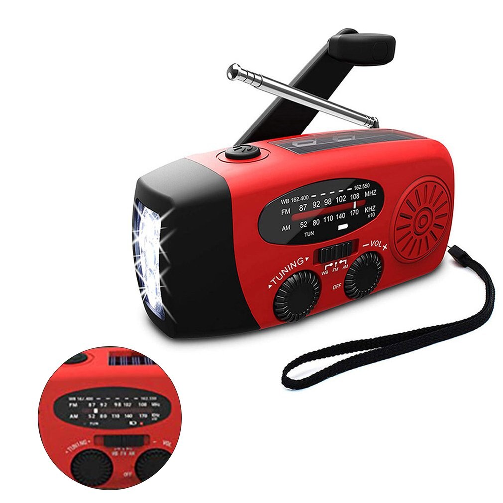 Multifunctional Solar Hand Crank Dynamo ABS Self Powered AM/FM Weather Radio Emergency LED Flashlight Power Bank 1 Set