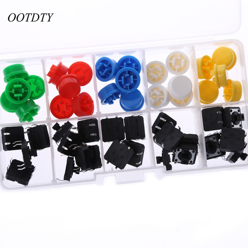 OOTDTY 25 stks 12x12x7.3mm Momentary Tactile Push Button Touch Micro Switch 4 p PCB w /Cap