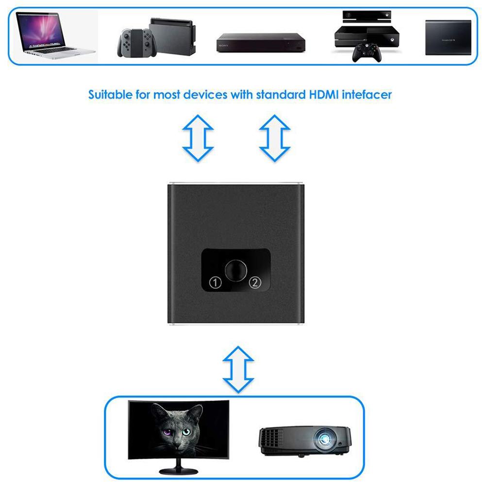 HDMI Switch Aluminum Alloy Updated Bi-Directional Smart HDMI Switcher 1 In 2 Out Or 2 In 1 HDMI Switch Splitter 3D 4K Resolution
