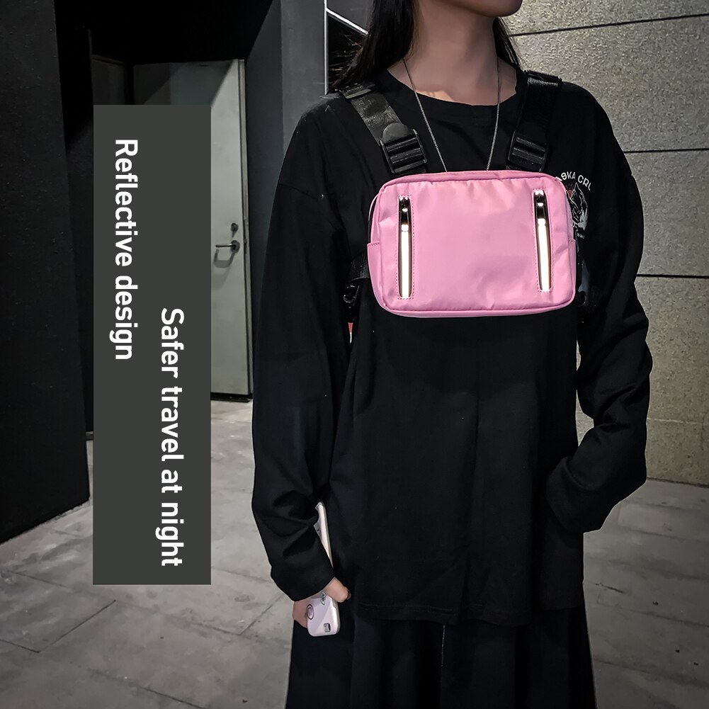 Negro Bolsa de pecho Streetwear chaleco Casual Unisex bolsas de paquete con cintura de Nylon deporte al aire libre de la compra de viaje accesorios 22x16x4cm