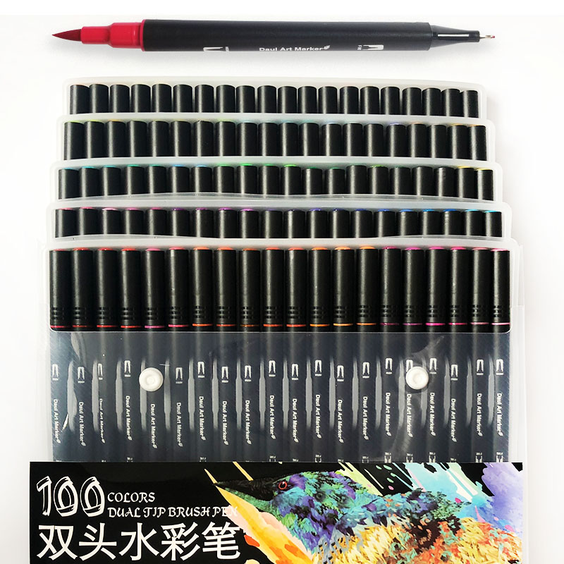 Dual Tips 48/60/72/100 Art Marker Inkt Op Waterbasis Zachte Fijne Borstel Pen Met PP pakket