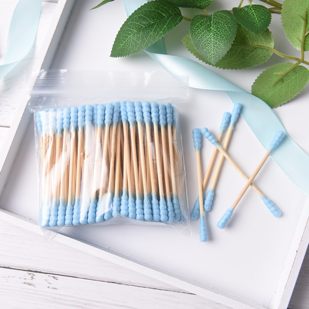 100Pcs/lot Cosmetic Cotton Swab Stick Double Head Ended Clean Cotton Buds Ear Clean Tools For Children Adult: Blue