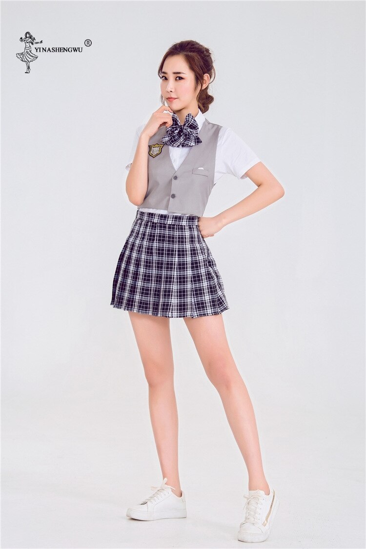 Girls Japanese School Uniforms Lady Female Group Sailor Suit Lady Team Dance Performance Halloween Costumes 2-piece Set With Tie: Color C / L