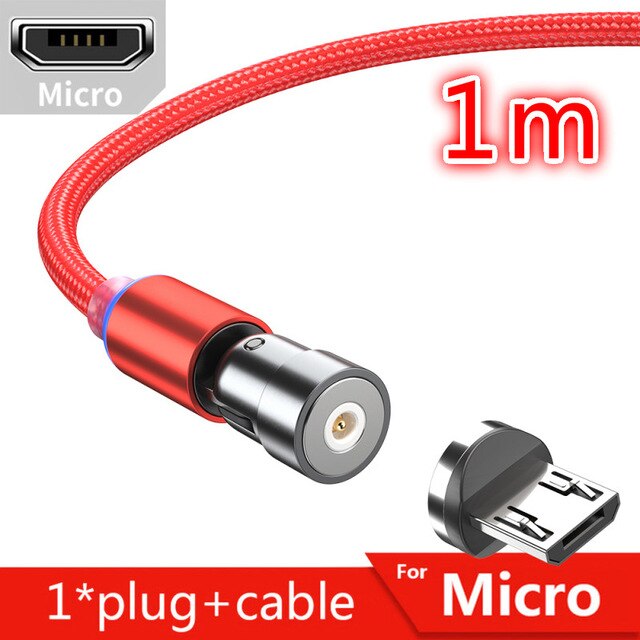 Cable magnético giratorio de 360 grados, Cable de carga USB tipo C, cargador magnético de carga rápida, Cable micromagnético giratorio de 540 grados: 1m Red Andriod Plug