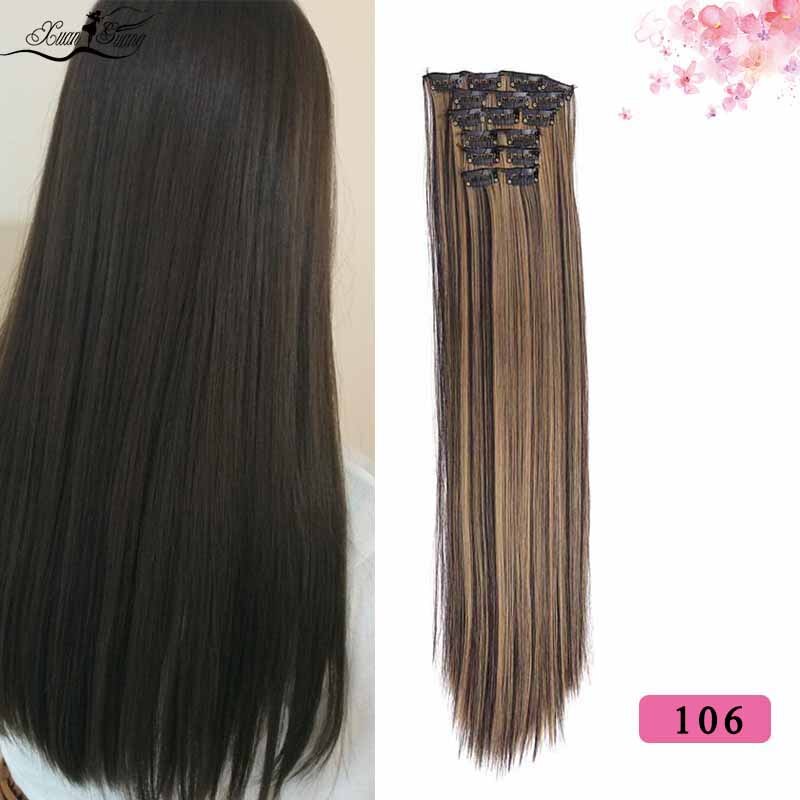 Dianqi Haar Clip In Synthetische Hair Extensions 22 Inch Steil Haar Clips Voor Vrouwen Pure Kleur Hoge Temperatuur Fiber: 106
