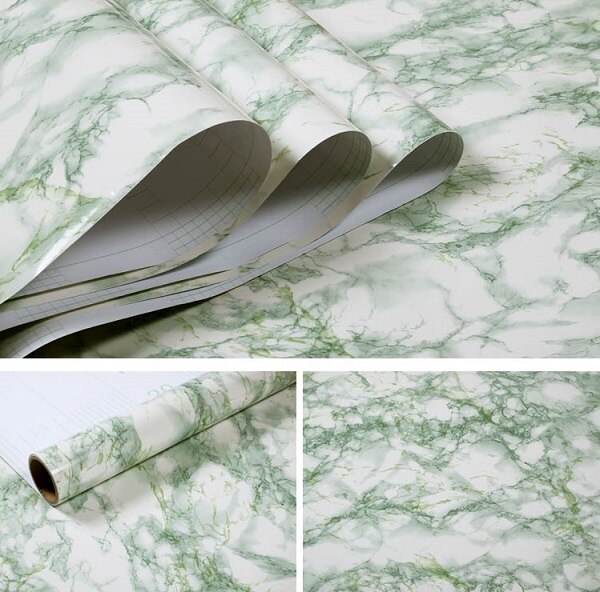 PVC Marble Contact Paper for Countertops Kitchen Cabinet Vinyl Film Removable Self adhesive Wallpaper Home Decor Wall Stickers: Light Green / 60cm x 5m