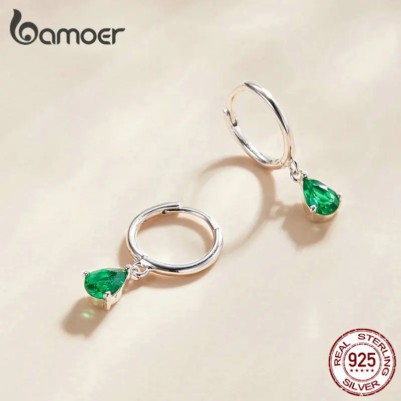 Pendientes de gota de agua de plata BAMOER ISHWAR, Plata de Ley 925, pendiente con forma de gota de 4 colores para mujer, joyería llamativa SCE1018