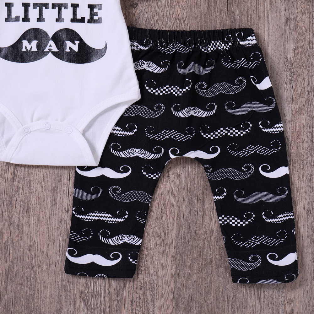 Cool litttle Man Baby boy clothing 2PCS Suit Baby Romper +Long Moustache Pants +Hat Newbon Baby boys Outfits Set
