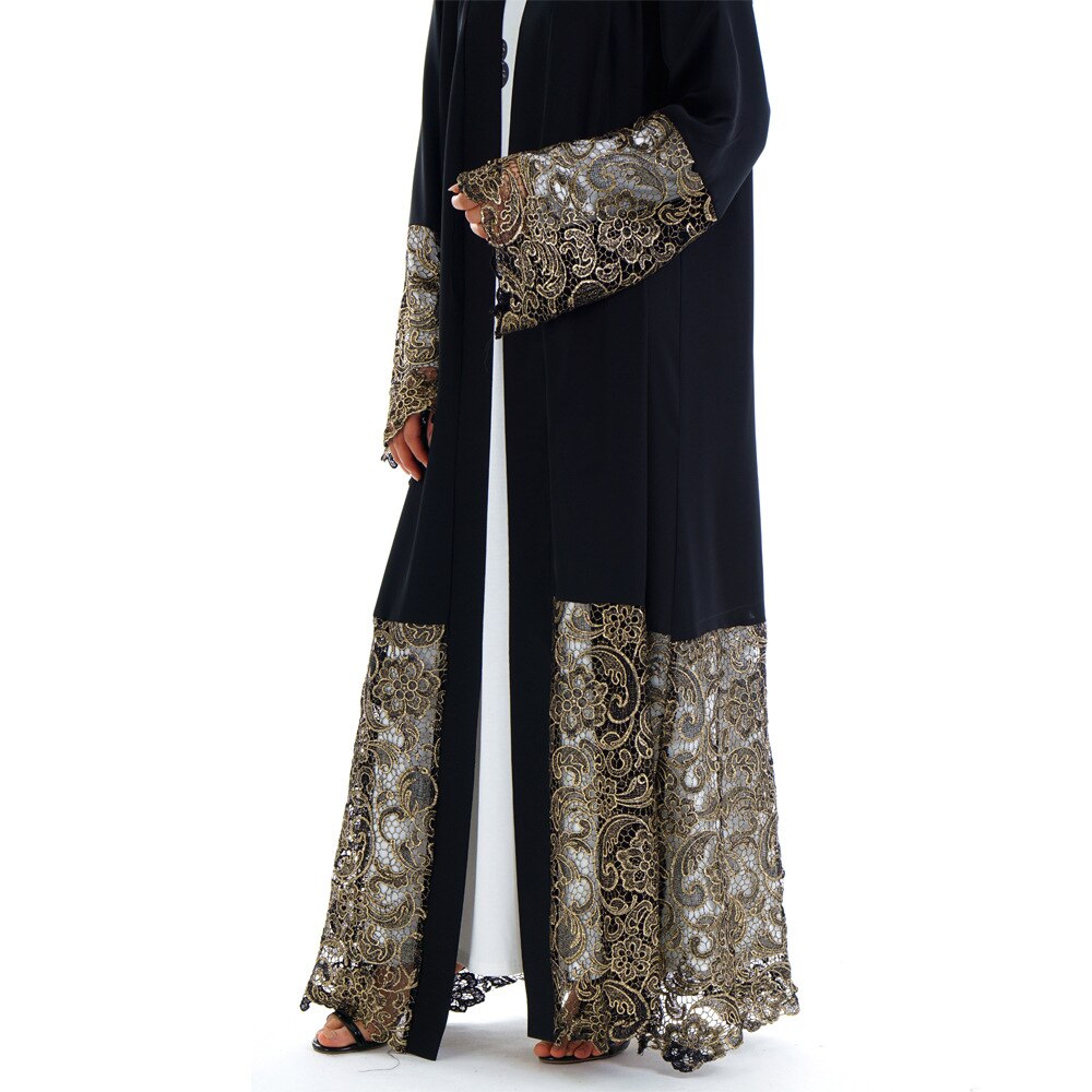Femmes Robe musulmane dubaï Abaya noir dentelle Robe à manches longues Cardigan caftan Maxi robes vêtements islamiques SL1147