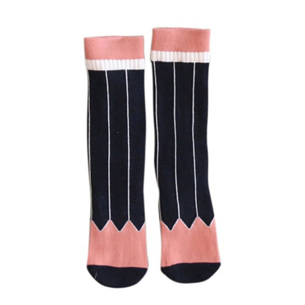 S M Size Yellow Pink Cotton Knee Socks Unisex Children Girl Tube Striped Socks Soft Pencil Pattern Leg Warmers