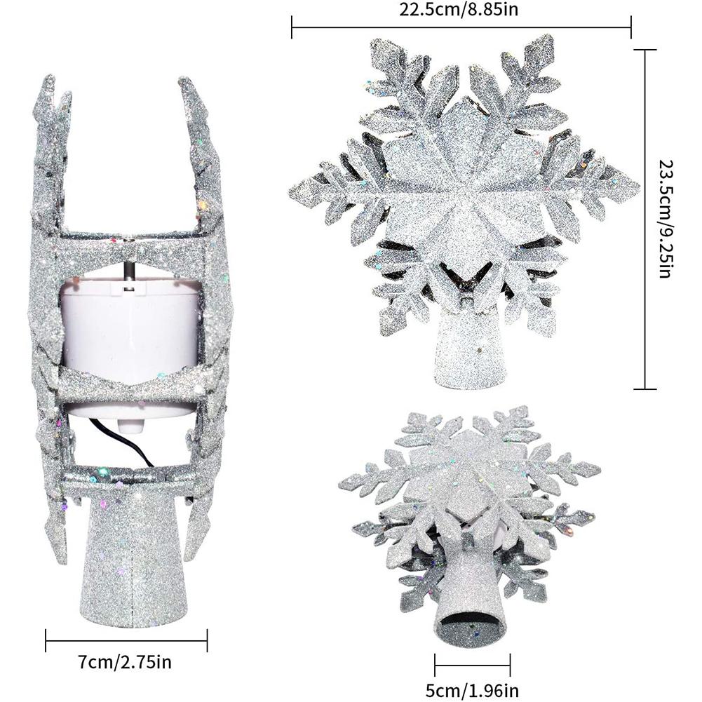Christmas Tree Topper Lighted with White Snowflake Projector Rotating 3D Glitter Lighted Christmas Decorations for Tree