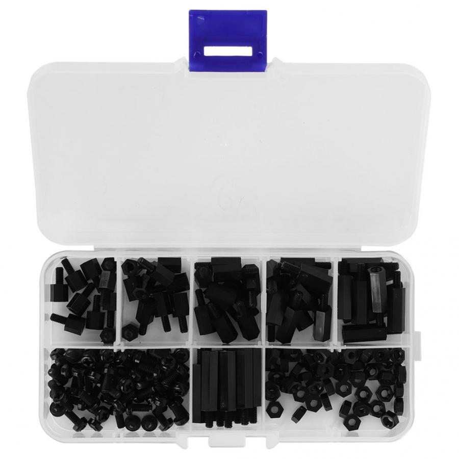 180Pcs/box M3 Nylon Screws Nuts Assortment Kit Male-Female Standoff Combination Woodworking screw nut set: Black
