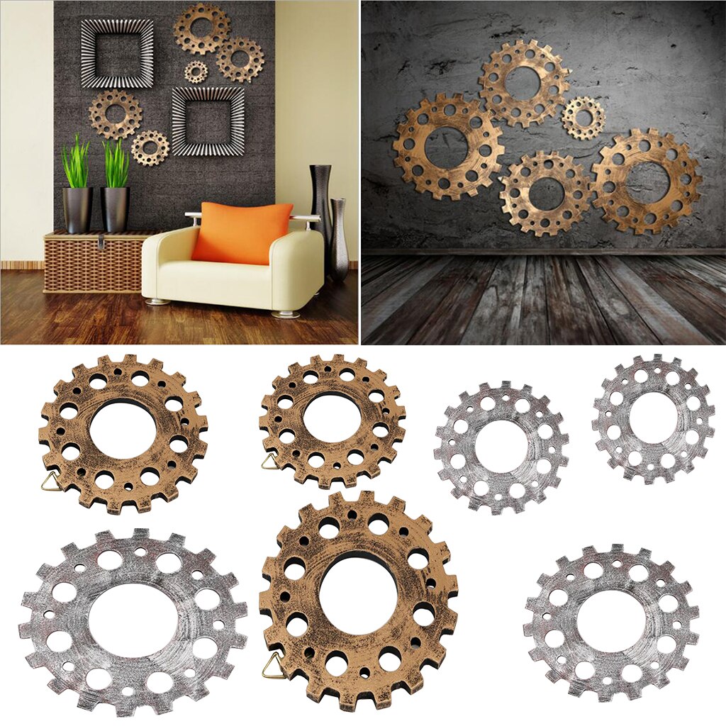 Rustic Wooden Gear Industrial Style Wooden Wheel Gear Crafts Wall Ar Sculpture Hanging Decor