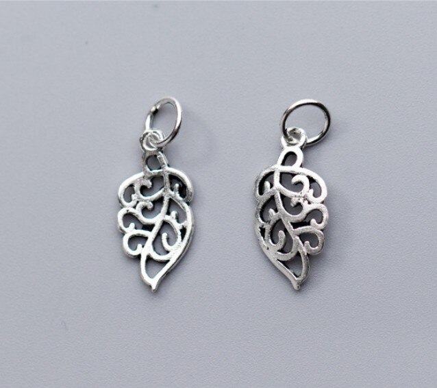 Jolie breloque en argent Sterling 925 avec feuille ajourée, Bracelet fait à la main, pendentif en argent goutte, DIY, fabrication de bijoux européens: black 1pcs