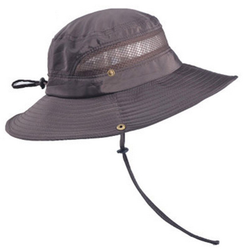 Jahrgang Cowboy Hütte Männer Gittergewebe Eimer Kappen Für Männer Sommer Kappen Breite Krempe UV Schutz Klappe Hütte Männer Ich bin Freien Atmungsaktiv Strand Kappen: Kaffee