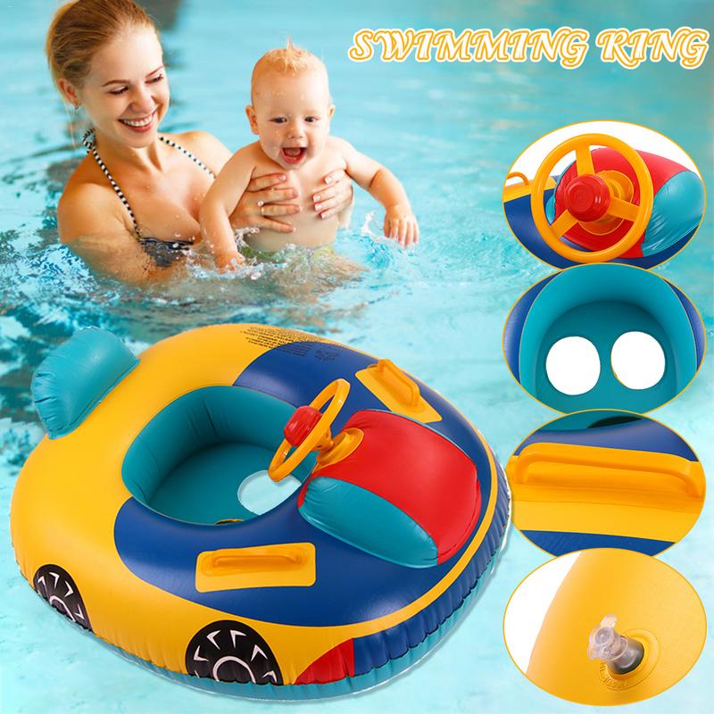 Dessin animé anneau de natation enfant bébé pliable gonfler siège Direction bateau avec volant klaxon inoffensif PVC plastique voiture bateau