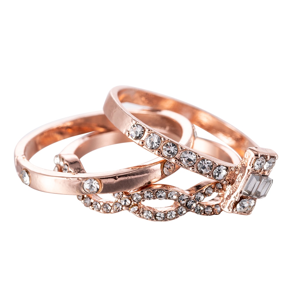 3 Pcs Trendy Sparkling Round Cut Zircon Ring Set Women Brilliant Shiny Stone Wedding Rings Teen Girls Cubic Zirconia Ring