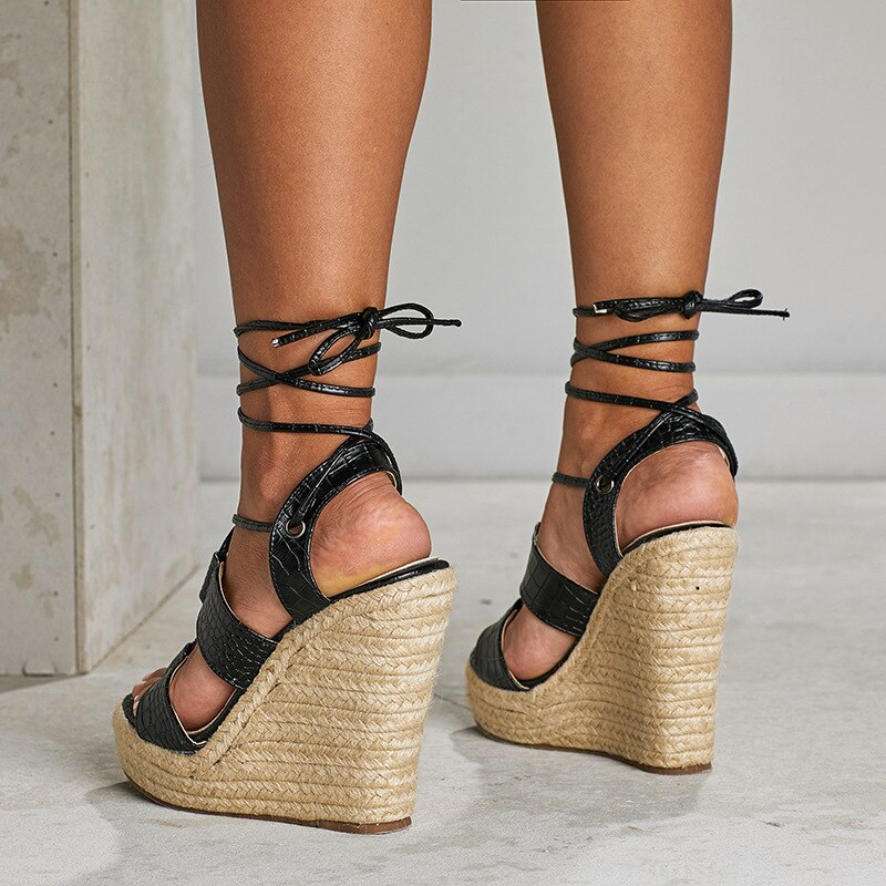 Leopard land dames sandalen met sleehak, plateau espadrilles met sleehak, bohemian sandalen met hoge hak cwf
