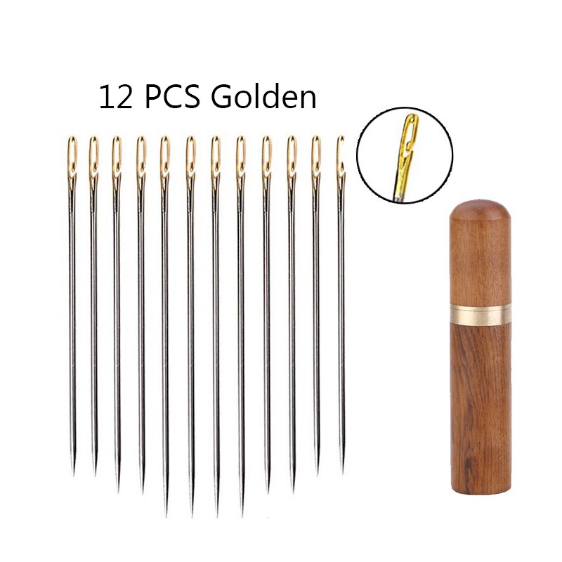 12/24pcs Aveugle Aiguille Personnes Âgées Aiguille-Trou Latéral Main Ménage À Coudre À Coudre En Acier Inoxydable Inutile Filetage Vêtements Couture: 12 PCS Golden Set 1
