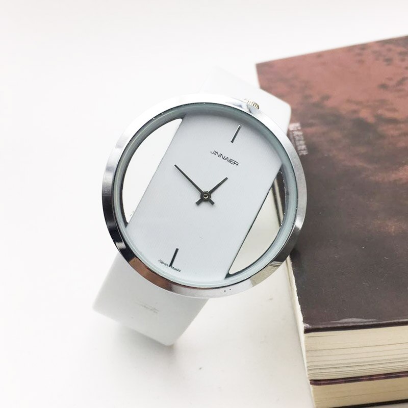 Ur kvinder luksus quartz simple armbåndsure til kvinder dame afslappet læderrem hult ur kvinde pige: Hvid