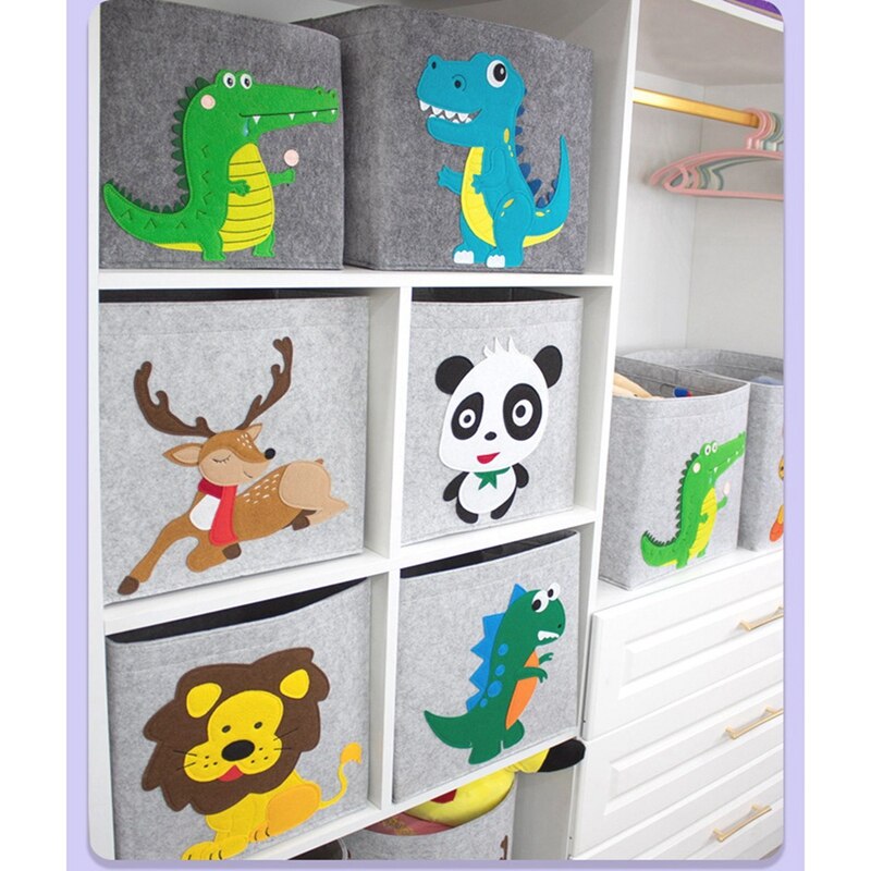 Caja de almacenamiento de tela de fieltro grueso plegable, organizador de juguetes de dibujos animados, cesta de lavandería para el hogar, cesta de almacenamiento de ropa