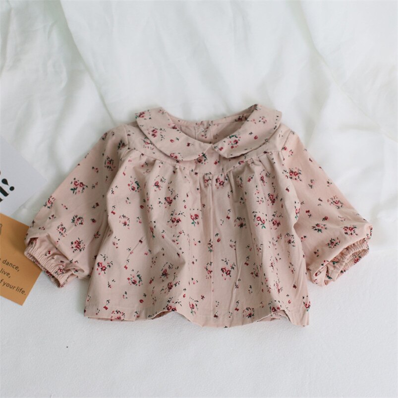 Camisa Retro con cuello de pétalo para niños, cárdigans, abrigo de muñeca con flores, camisa para bebé, blusa, blusa Infantil de 0 a 24m: pink / 6 meses