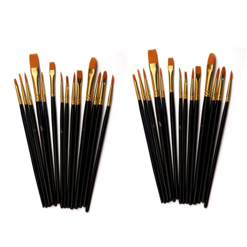 50 Stks/set Nylon Haar Olie Kwast Set Platte Borstel Acryl Diy Tekening Pen Voor Kunstenaars Schilders Beginners studenten: Black