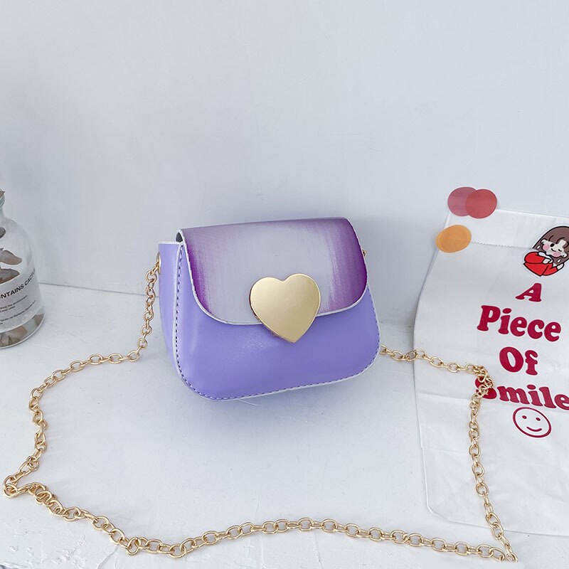 Baby Lakleer Schoudertas Meisje Creatieve Schattige Perzik Hart Decoratie Ketting Schouderriem Prinses Messenger Bag: Paars