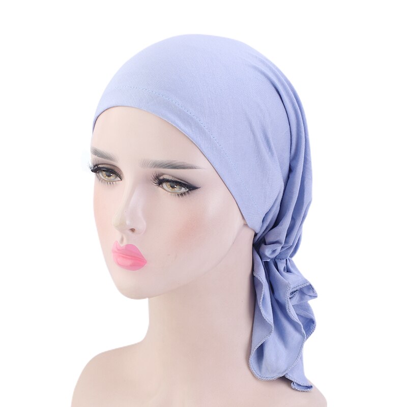 Foulard en bambou et coton pour femmes musulmanes, Bonnet de chimio, accessoires pour cheveux, bandana anticancer, couvre-chef, chapeau de Pirate: 463 Light Blue