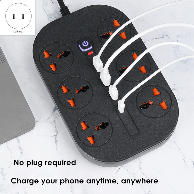 Power Strip Surge Protector With USB C 20W And 6 Outlets Ports 3000W 16A 6.5 Feet Extension Cord For Dorm Home