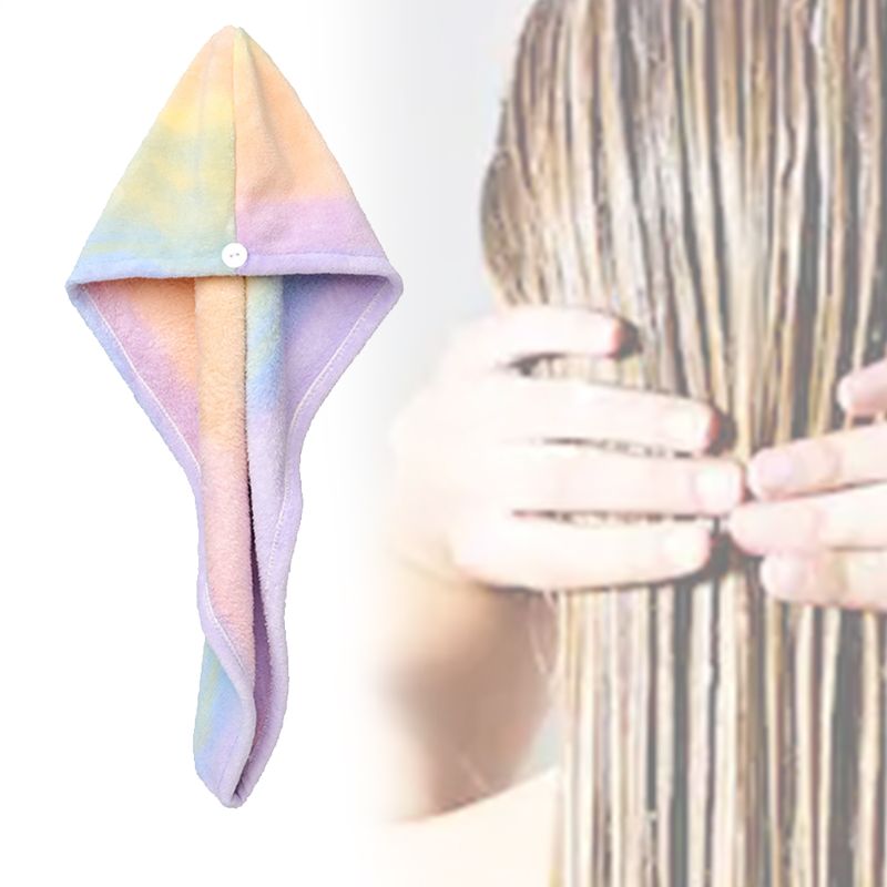 Kvinder tie-dye regnbue farverig håndklæde wrap koral fløjl super absorberende hurtig hår tør hat bad bruser turban cap