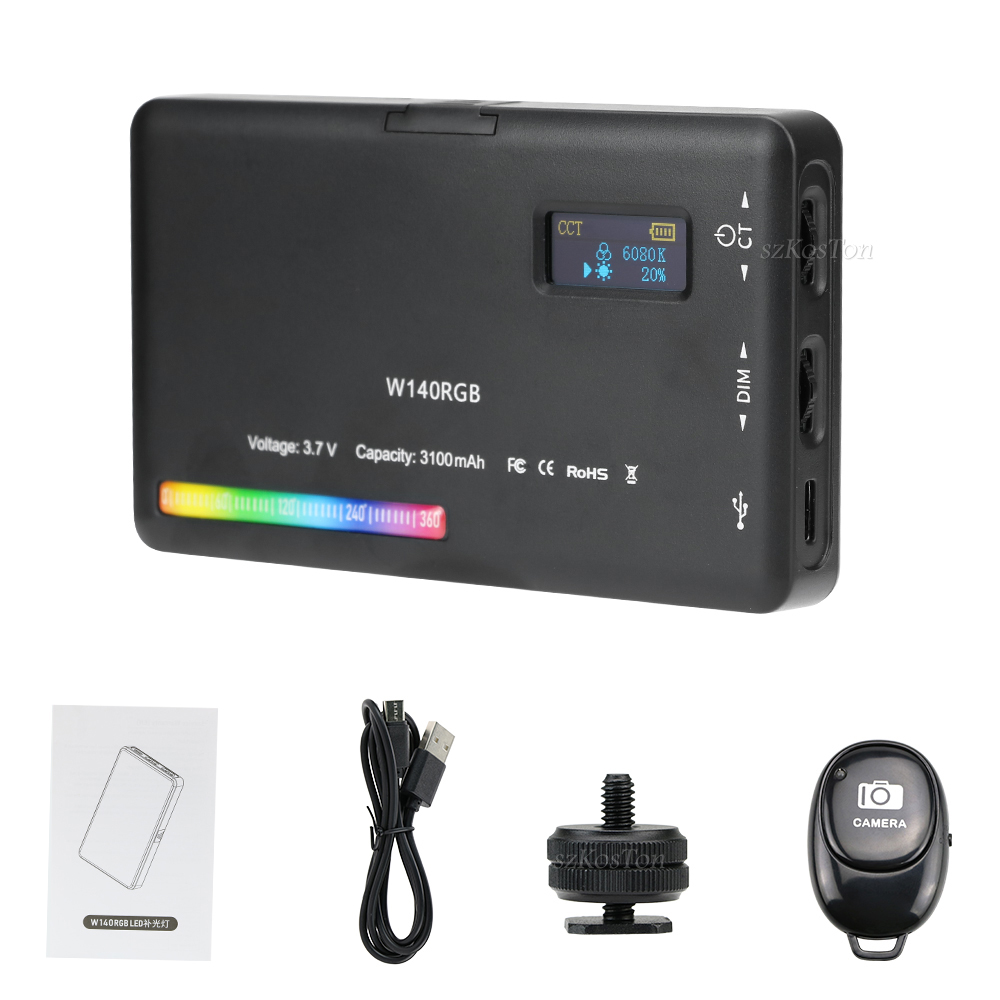 W140 RGB LED Video Light Photo Studio Photography Lamp 0-360° Full Color 2500 to 9000K 8W 3100mAh Dimmable Pocket Panel Lights: W140 RGB Lamp 2