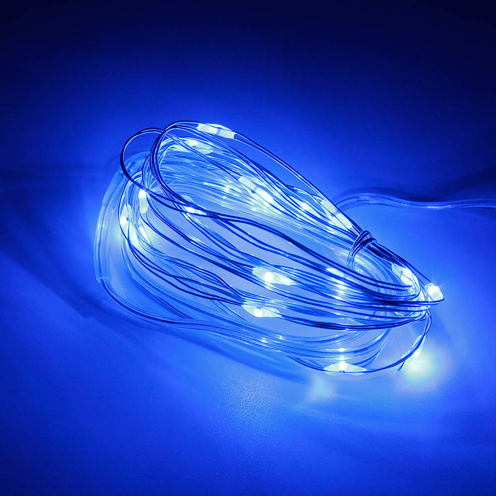 Guirnalda de luces LED de cadena de alambre plateado, 1 piezas, 1M, 2M, 3M, 5M, para Navidad, hogar, boda, decoración de vacaciones al aire libre: Azul / R (cerraduras metálicas, muebles metálicos y accesorios)