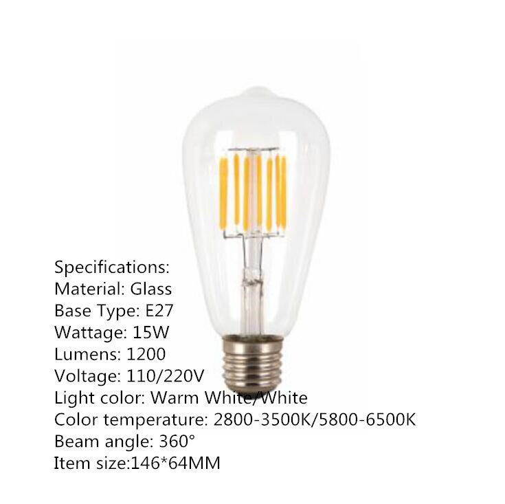 Ampoule LED Edison, Vintage, Filament Antique, E27, ST64, 3, 6, 9, 12, 15, 18, 21W