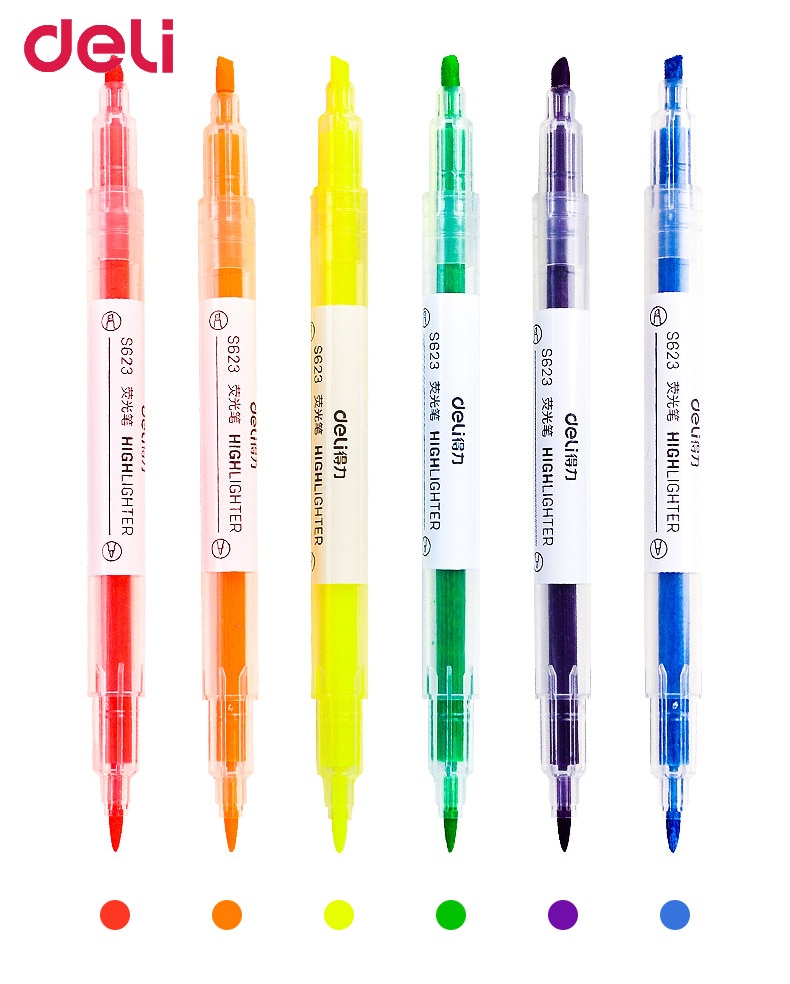 Deli 6 Pcs Dual Head 6 Gekleurde Markeerstift Met Onzichtbare Inkt Voor School Kantoor Tekening Teken Borstel Scribble marker