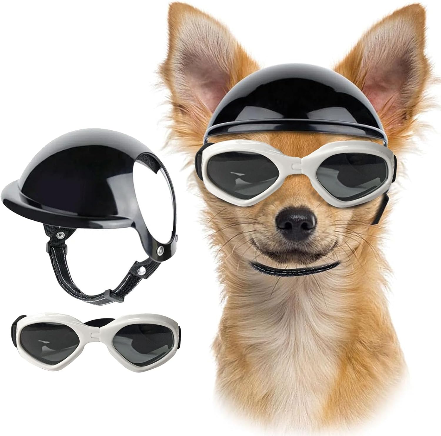 ATUBAN Cool Pet Motorcycle Helmet - Lightweight Goggles & Ear Holes , Stylish Protection for Small Dogs Riding & Driving: M / WHITE