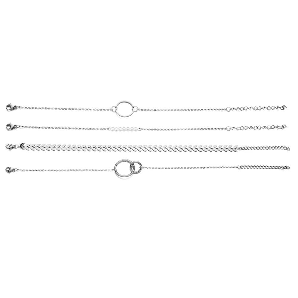 Rvs Multilayers Vierkante Ketting Charme Armbanden Voor Vrouwen Pijl Cirkel Koppels Armband Sets Vintage Sieraden: SA217-silver