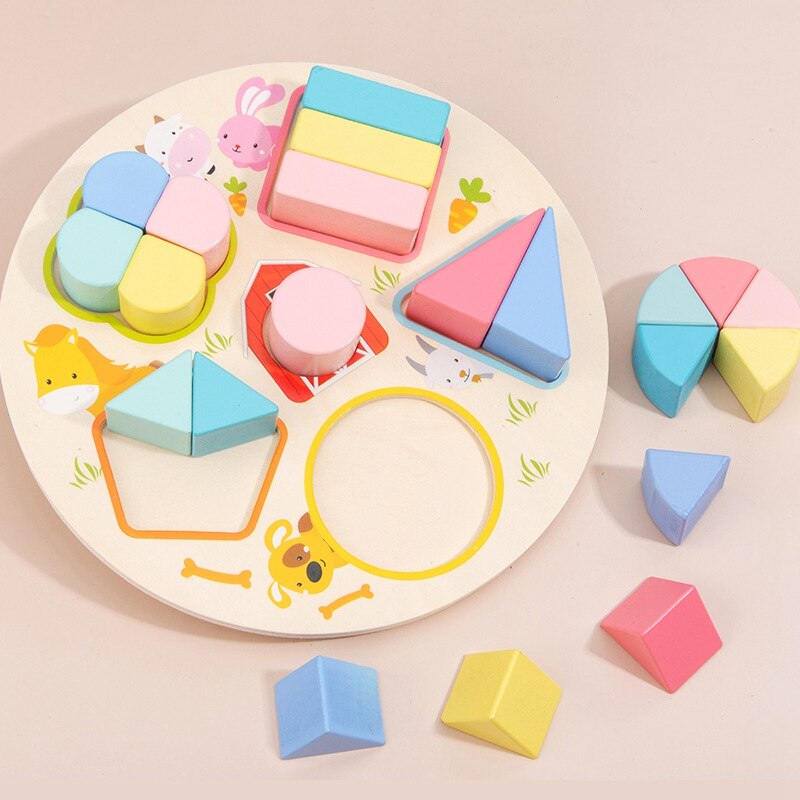 Wooden Geometric Shape Matching Puzzle Early Education Shape Cognitive Puzzle Teaching Aids Math Toys