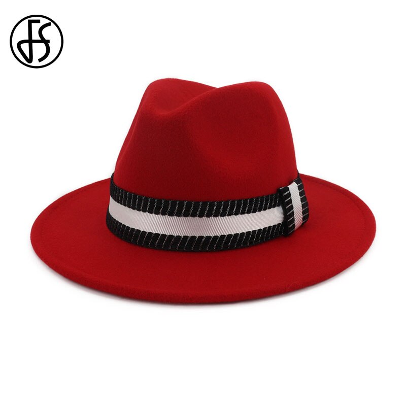 Fs leveälierinen fedora hattu naisille villahuopahatut miehille syksy talvi panama gamble jazz lippalakki raidallinen musta valkoinen nauha
