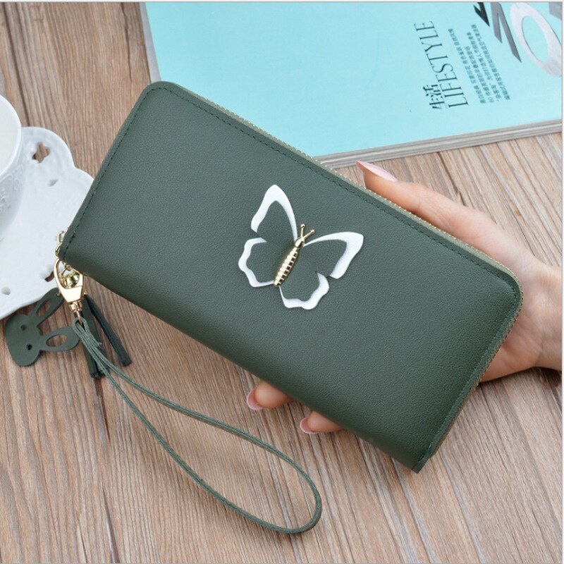 Local Stock Long Ladies Leather Wallet Zip Purse Case Phone Clutch Card Holder Women Handbag: Green