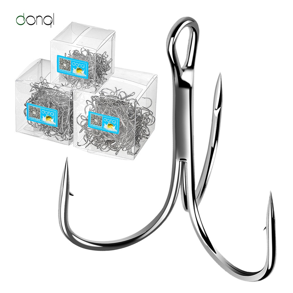 Donql 100 stuks/doos vishaken van hoogwaardig koolstofstaal, drievoudige haak, offset haak voor karpervissen, pesca omgedraaide haken, visgerei