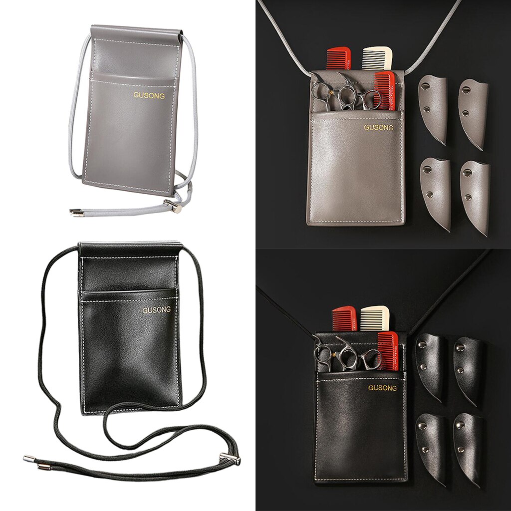 PU Leather Hair Scissor Bag Clips Bag Hairdressing Barber Scissor Holster Pouch Holder Case with Waist Shoulder Belt