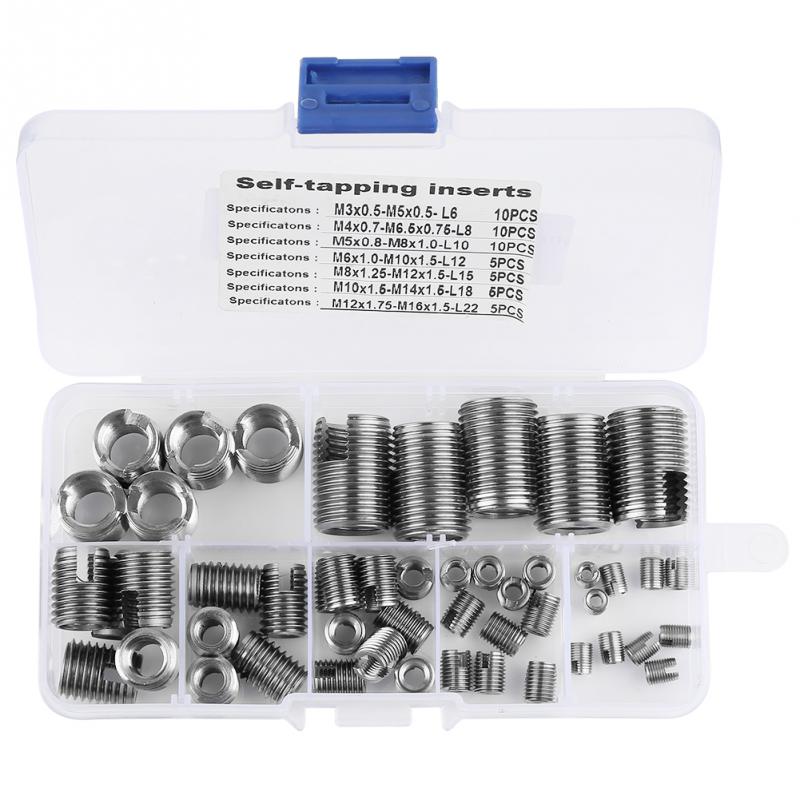 50Pcs/Set Thread Insert Set Inner Thread Self Tapping Thread Inserts Fastener Reinforce Repair Tool Stainless Steel